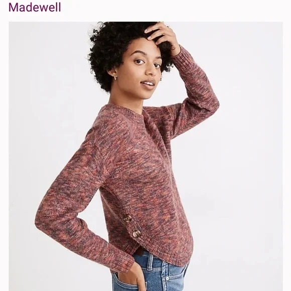 Madewell Birchmont Side-Button Pullover Sweater In Spacedye Sangria size L - Picture 8 of 11